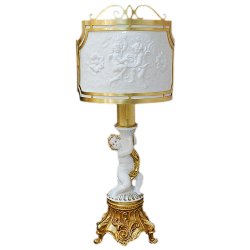 Матовая Лампа из фарфора Мальчик на ножке золотого цвета