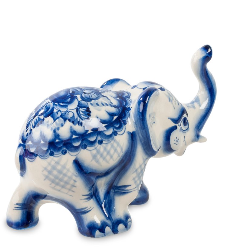 Большая Фигурка Слона Голубая гжель ГЛ-259, фотография со спины