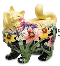 Статуэтка из фарфора Довольная кошка в цветах