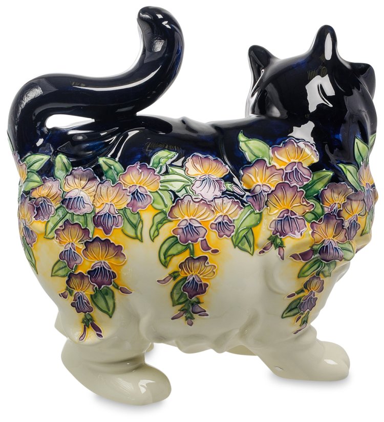 Статуэтка из фарфора Черно-Белая Кошка в цветочках Pavone JP-156/ 9, фотография со спины
