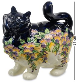 Статуэтка из фарфора Черно-Белая Кошка в цветочках