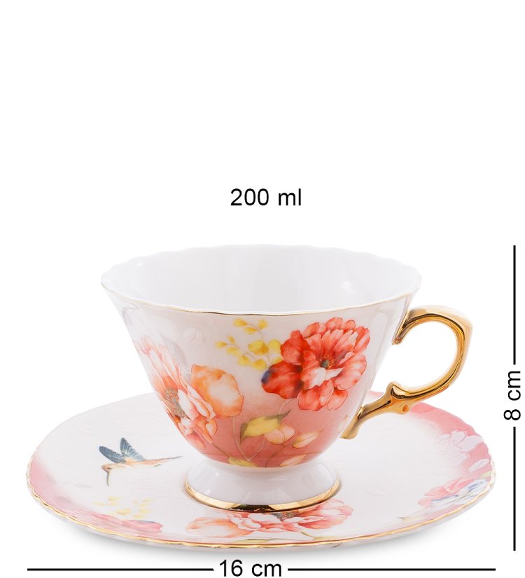 Чайный набор из фарфора на 2 персоны Изола-Белла Pavone AS-50, фотография чашки с блюдцем