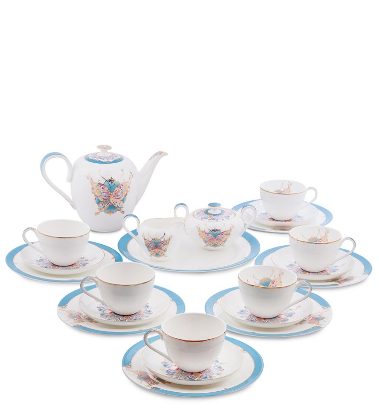Чайный сервиз на 6 персон с тарелками Песня Мотылька Pavone JK- 99