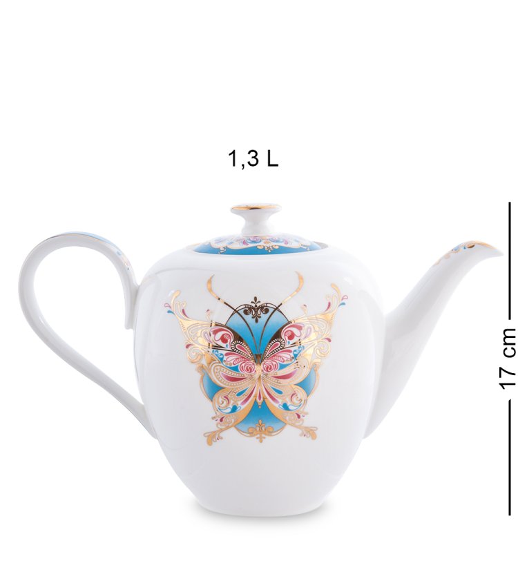 Чайный сервиз на 6 персон с тарелками Песня Мотылька Pavone JK- 99, фотография чайника