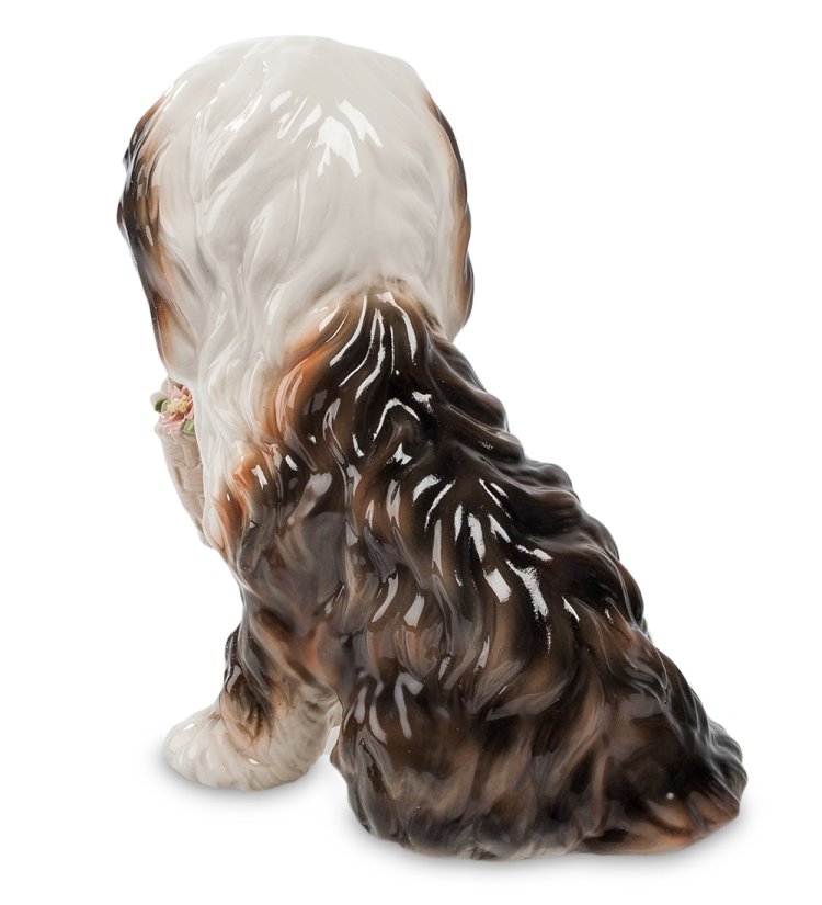 Музыкальная статуэтка из керамики Собачка с цветами Pavone CMS-15/54, фотография со спины