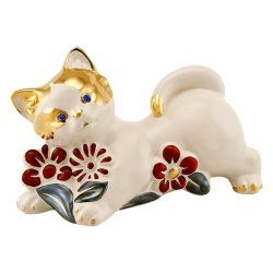 Статуэтка из керамики Котёнок в цветах