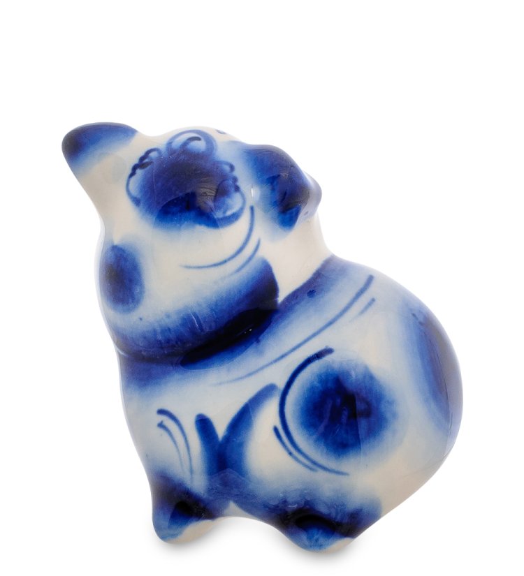 Фигурка Счастливая Свинка Голубая гжель ГЛ-498, фотография со спины