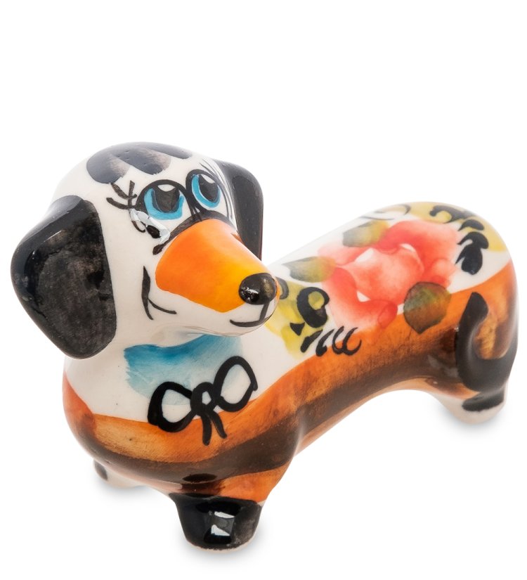 Фигурка Такса Тези Цветная гжель ГЛ-274, фотография сбоку