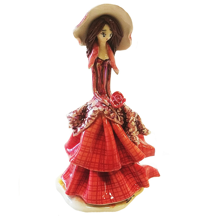 Статуэтка из фарфора маленькая Леди в красном платье с цветком ZamPiva 50197