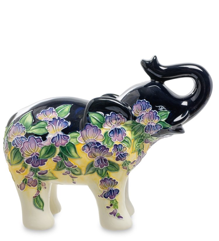 Статуэтка из фарфора Черно-Белый Слоник с цветочках Pavone JP-156/ 1, фотография сбоку