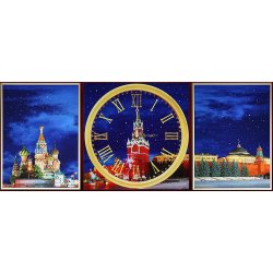 Картина Композиция с часами Красная площадь (триптих) c кристаллами Swarovski