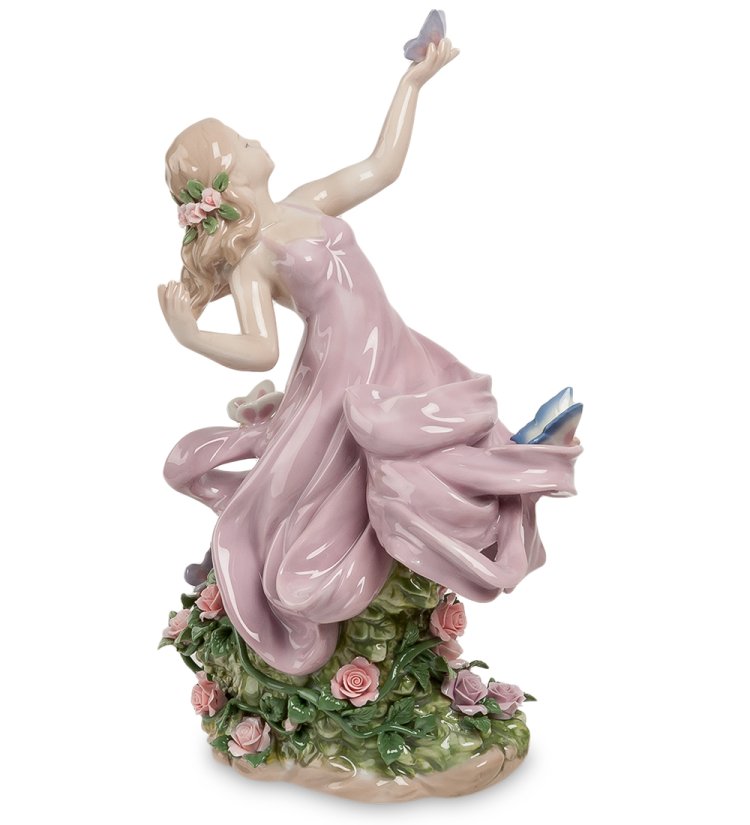 Статуэтка из фарфора Девушка с розами и бабочками Pavone JP-29/23, фотография со спины