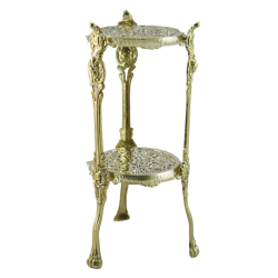 Столик круглый с двумя полками маленький, золотой