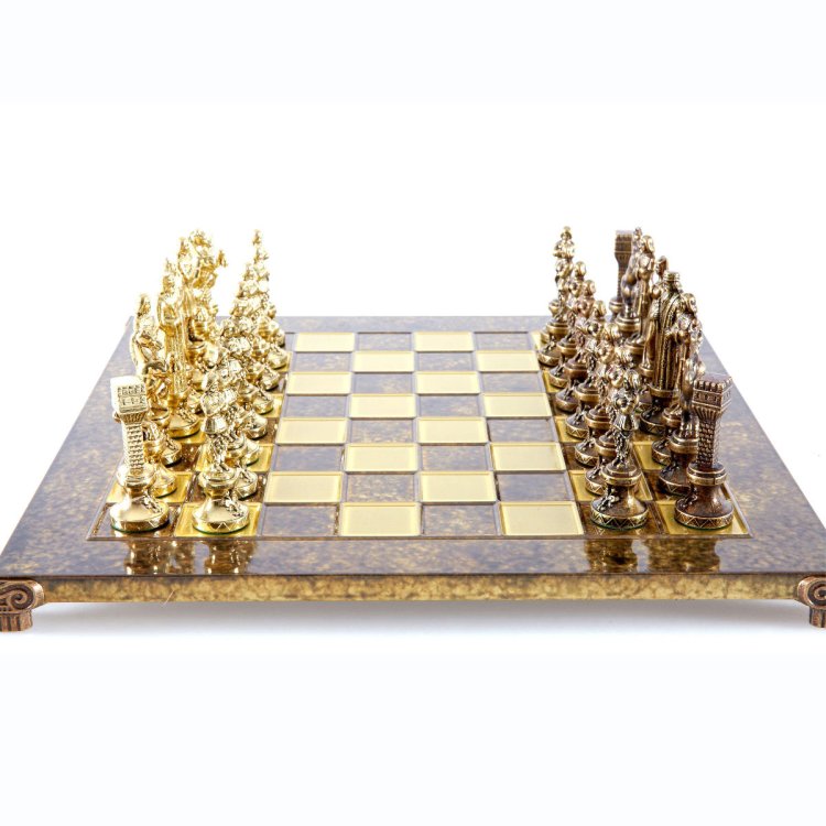 Шахматы Ренессанс, красная доска, фигуры золотые-бронзовые Manopoulos MP-S-9-C-36-BRO, фотография сбоку