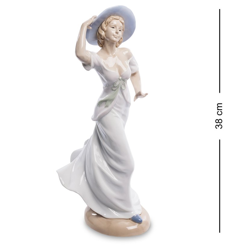 Статуэтка из фарфора Девушка с шляпке Дуновение ветра Pavone JP-22/29