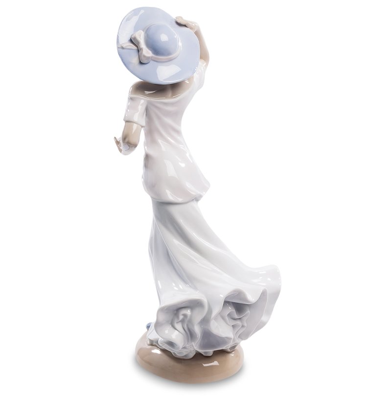 Статуэтка из фарфора Девушка с шляпке Дуновение ветра Pavone JP-22/29, фотография со спины