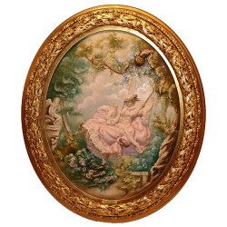 Барельеф из фарфора На качелях (овальная золотая рама)