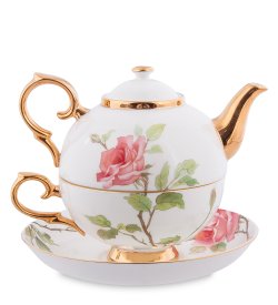 Чайная пара с чайником из фарфора Соло Роза
