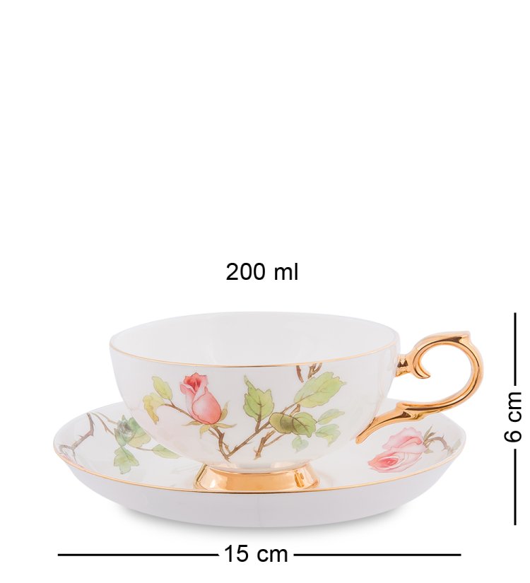 Чайная пара с чайником из фарфора Соло Роза Pavone JK- 39, фотография чашки и блюдца