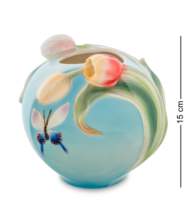 Ваза из фарфора в форме шара Бабочки и тюльпаны Pavone FM-72/ 4