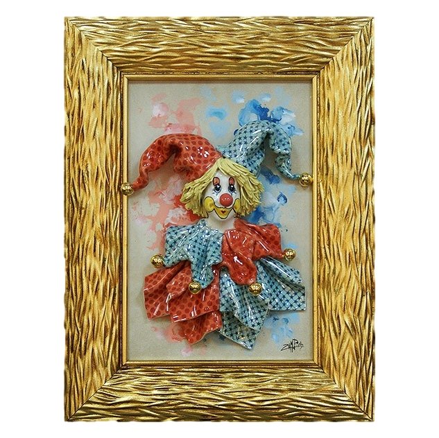 Картина из фарфора Клоун в красно-голубой шапке