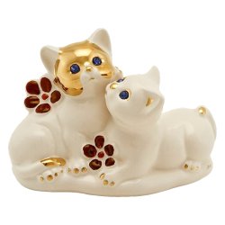 Статуэтка из керамики Пара котят с цветами