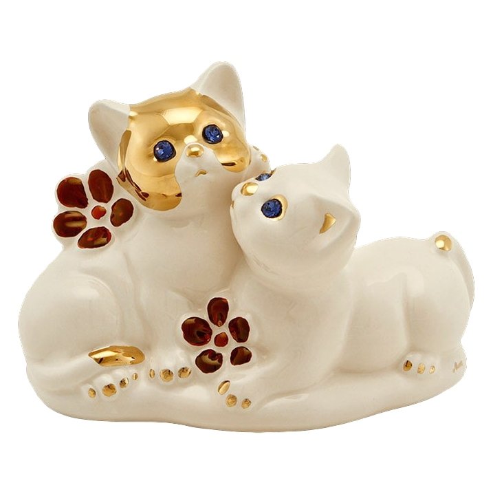 Статуэтка из керамики Пара котят с цветами