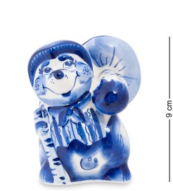 Статуэтка Ёжик с грибом Голубая гжель