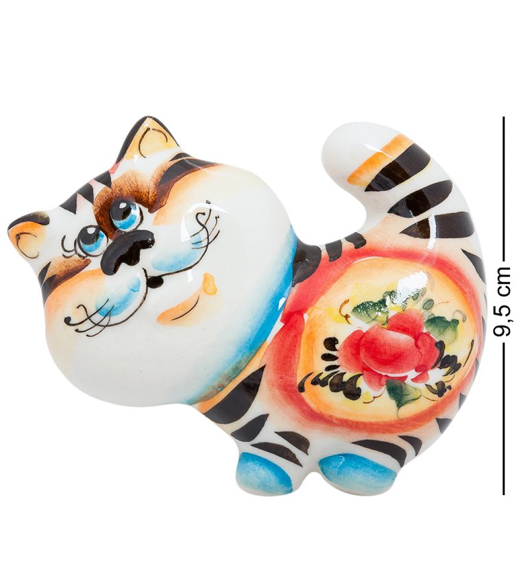 Магнит Котик с большой головой Цветная гжель ГЛ-335