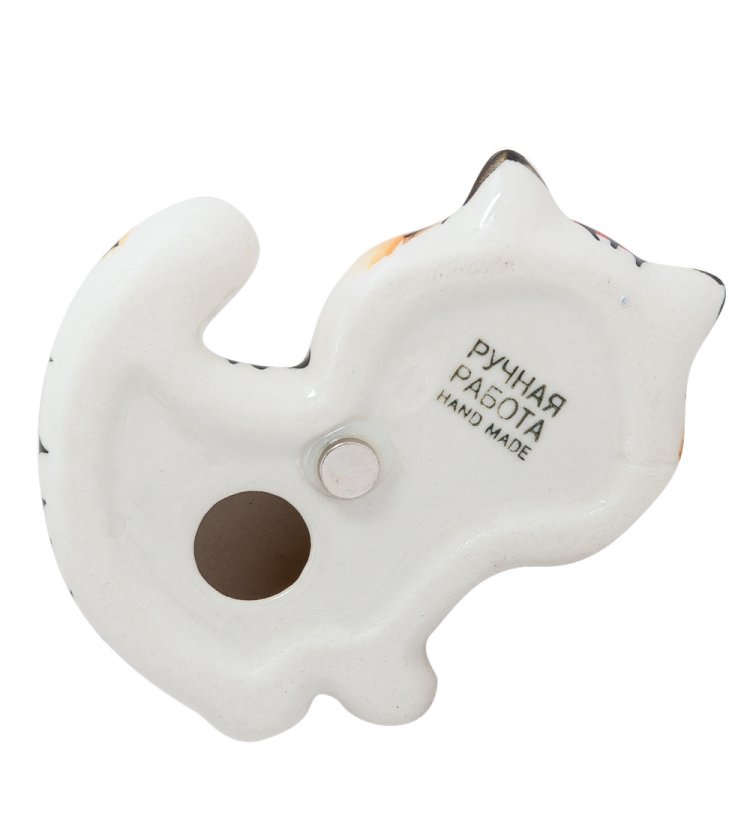 Магнит Котик с большой головой Цветная гжель ГЛ-335, фотография с обратной стороны