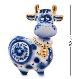 Фигурка Корова с колокольчиком Золотая гжель символ 2021 года