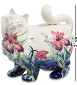 Статуэтка из фарфора Белая кошка в цветах