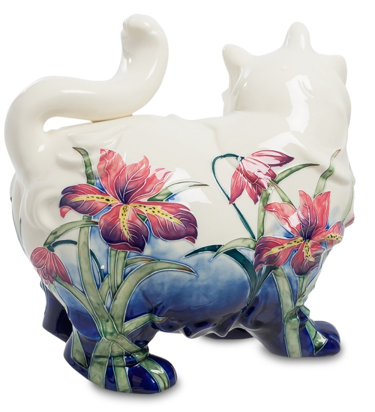 Статуэтка из фарфора Белая кошка в цветах Pavone JP-11/ 19, фотография сбоку