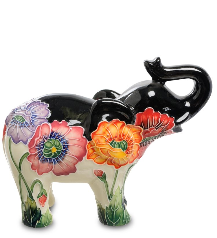 Статуэтка из фарфора Черно-Белый Слоник с цветах Pavone JP-156/ 3, фотография сбоку