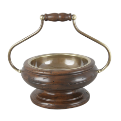 Ваза для фруктов с ручкой из дерева и латуни