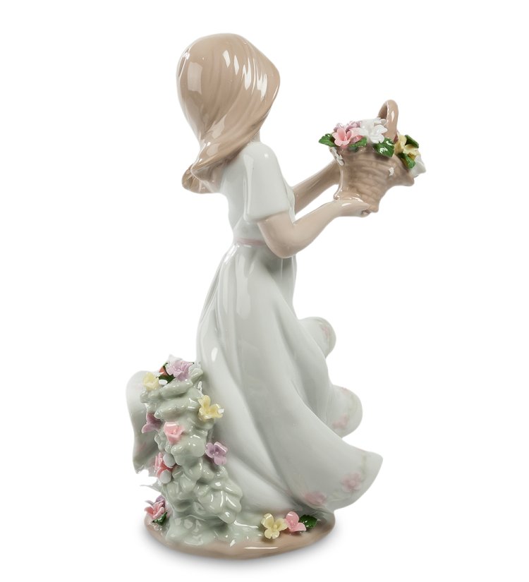 Статуэтка из фарфора Девочка с цветами в белом платье Pavone JP-22/25, фотография со спины