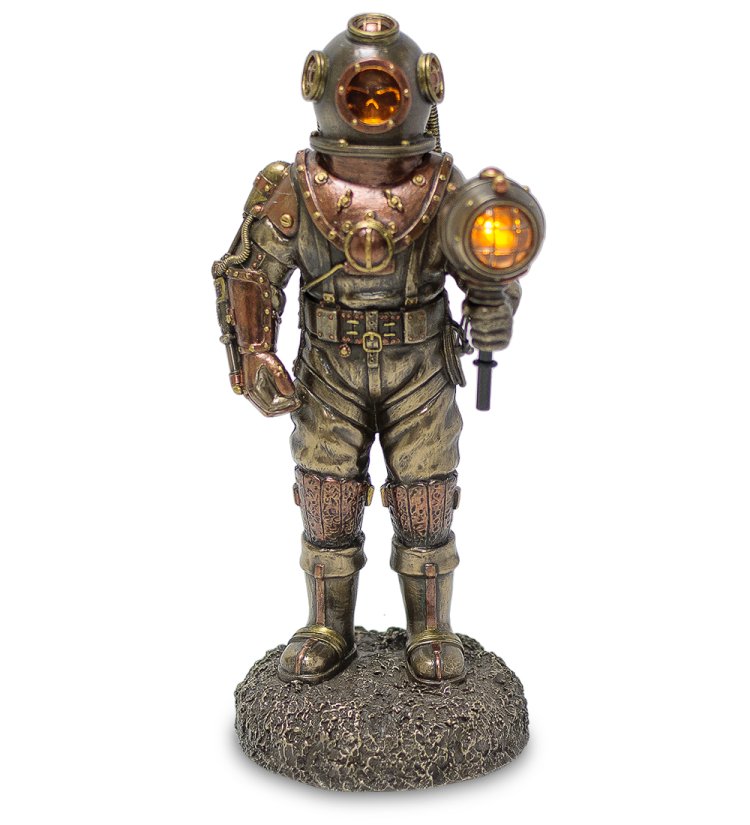 Статуэтка с подсветкой в стиле Стимпанк Водолаз Veronese WS-279, вид с подсветкой