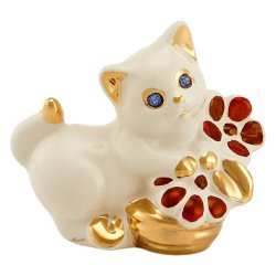 Статуэтка из керамики Котёнок с цветком