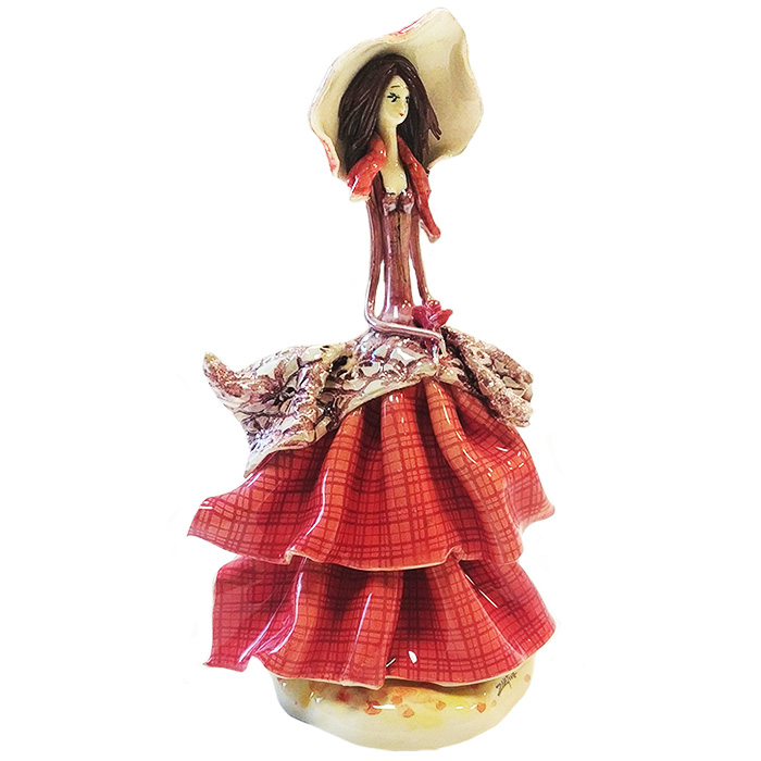 Статуэтка из фарфора Леди в красном платье с цветком ZamPiva 50199