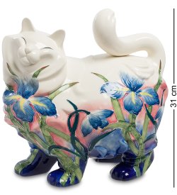 Статуэтка из фарфора Белая кошка в синих цветах