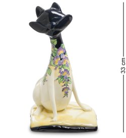 Статуэтка из фарфора Черно-белый кот с цветочками
