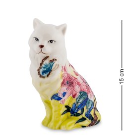 Статуэтка из фарфора Бело-Желтая кошечка с бабочками