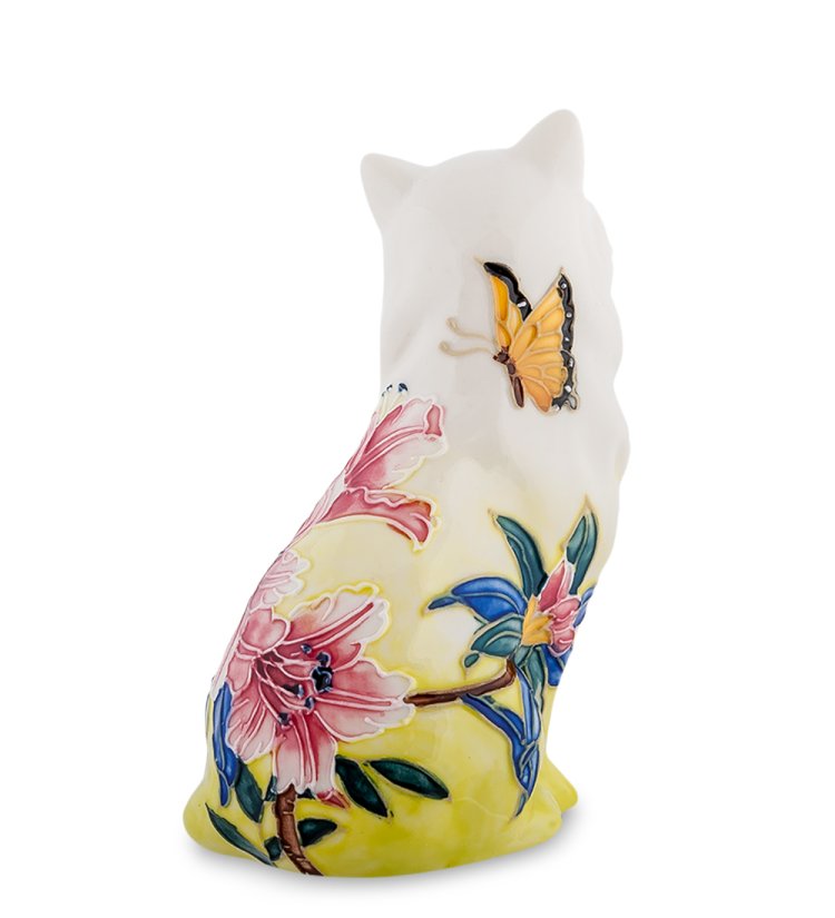 Статуэтка из фарфора Бело-Желтая кошечка с бабочками Pavone JP-96/ 23, фотография со спины