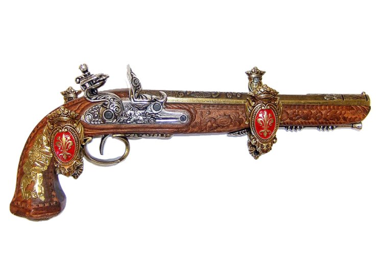 Настенное крепление Щит под латунь Denix 24-L, фотография с пистолем