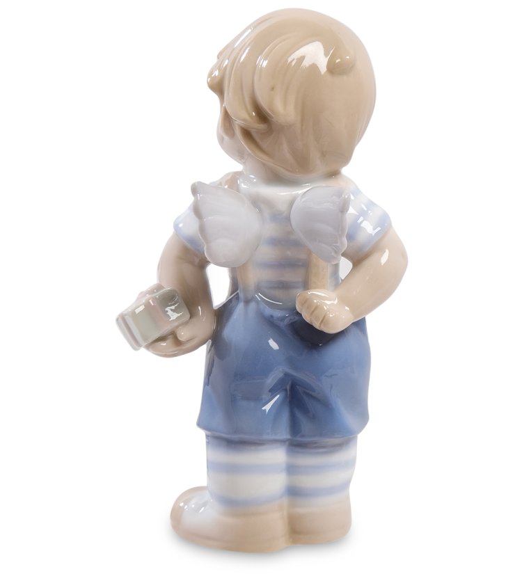 Статуэтка из фарфора Ангелочек-Мальчик с подарком Pavone JP-36/28, фотография со спины