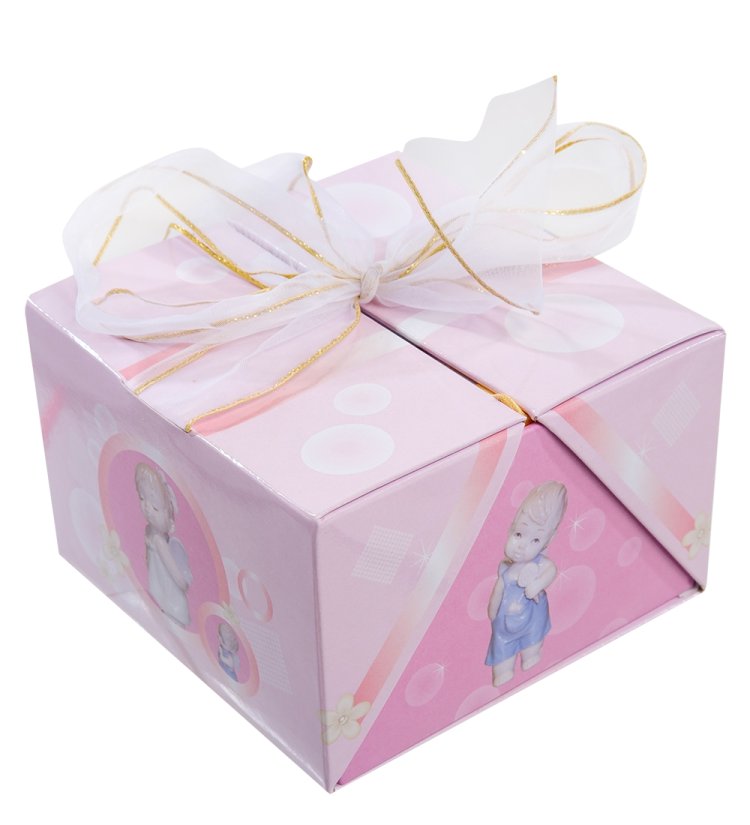 Статуэтка из фарфора Ангелочек-Мальчик с подарком Pavone JP-36/28, фотография коробочки