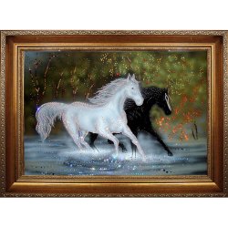 Картина Кони в багете c кристаллами Swarovski