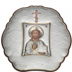 Икона Иисус Христос в серебряной рамке, Размер 10x10 см