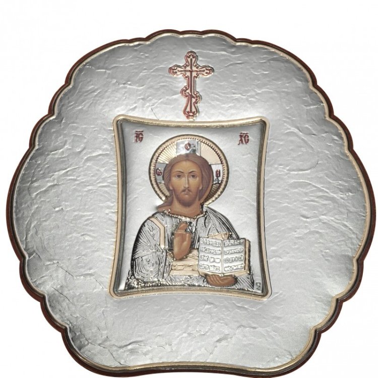 Икона Иисус Христос в серебряной рамке, Размер 10x10 см Slevory 128TBR1FWRSmo1AA