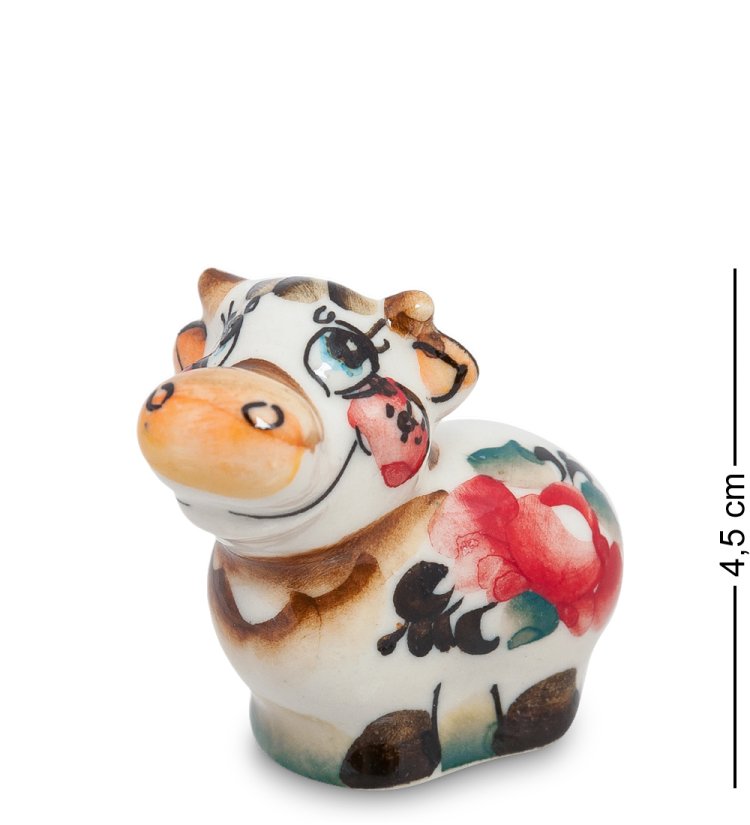 Статуэтка маленькая коровка символ 2021 года Цветная гжель ГЛ-143